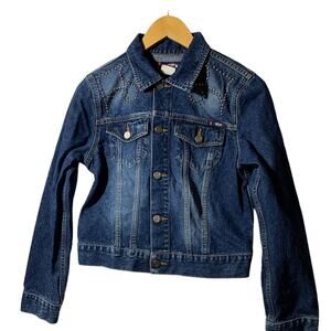 Vintage Bongo Denim Jean Jacket Stone Embellished Junior sz Med